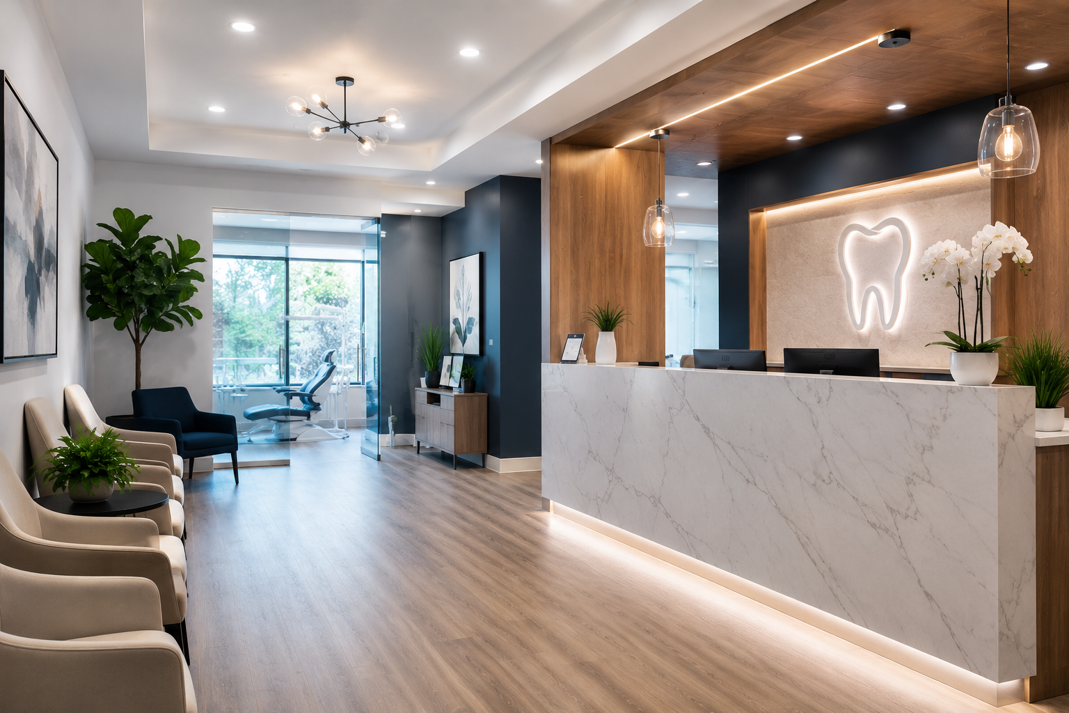 Modern reception and waiting area at Orange County Neuropathy Center